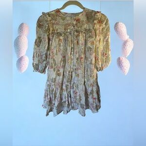 Zara Kids Floral Patterned Dress with Gold Accents. Size 7
